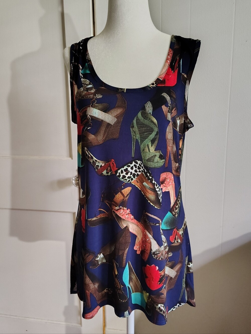 Vintage 90s Y2k All Over Shoe Print Tank Top Size Small Medium Heels Fashion
